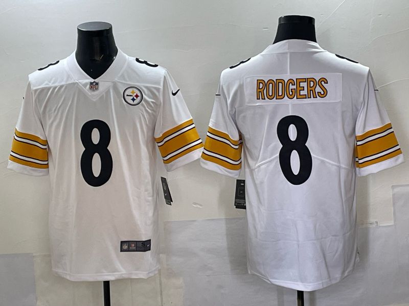Men 2025 Pittsburgh Steelers 8 Rodgers White Nike Limited NFL Jersey style 01
